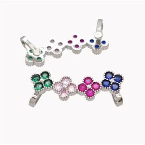 Copper Clover Brooch Micropave Multicolor Zirconia Platinum Plated, approx 8-30mm [FD18132]