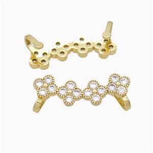 Copper Clover Brooch Micropave Zirconia Gold Plated, approx 8-30mm [FD18133]