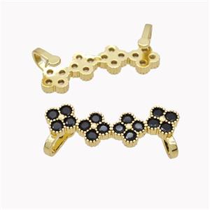Copper Clover Brooch Micropave Black Zirconia Gold Plated, approx 8-30mm [FD18134]