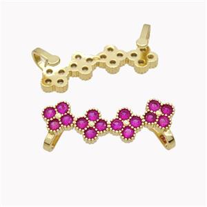 Copper Clover Brooch Micropave Fuchsia Zirconia Gold Plated, approx 8-30mm [FD18136]