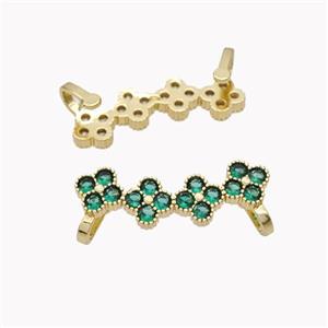 Copper Clover Brooch Micropave Green Zirconia Gold Plated, approx 8-30mm [FD18137]