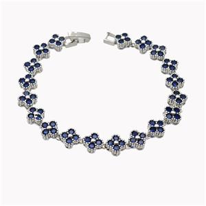 Copper Clover Bracelet Pave Blue Zirconia Platinum Plated, approx 8mm [FD18139]
