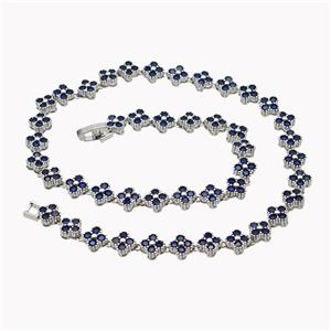 Copper Clover Necklace Pave Blue Zirconia Platinum Plated, approx 8mm [FD18141]