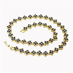 Copper Clover Necklace Pave Blue Zirconia Gold Plated, approx 8mm [FD18142]
