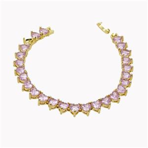 Copper Bracelet Pave Pink Crystal Glass Heart Gold Plated, approx 7mm [FD18146]