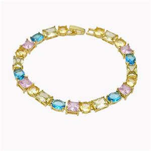 Copper Bracelet Pave Crystal Glass Multicolor Gold Plated, approx 6mm [FD18149]