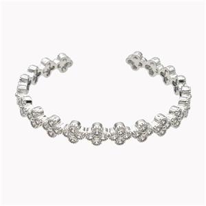 Copper Clover Bangle Pave Zirconia Platinum Plated, approx 8mm, 55-60mm dia [FD18156]
