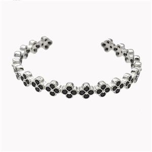 Copper Clover Bangle Pave Black Zirconia Platinum Plated, approx 8mm, 55-60mm dia [FD18157]