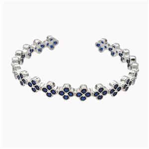 Copper Clover Bangle Pave Blue Zirconia Platinum Plated, approx 8mm, 55-60mm dia [FD18158]