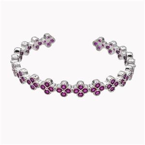 Copper Clover Bangle Pave Fuchsia Zirconia Platinum Plated, approx 8mm, 55-60mm dia [FD18159]