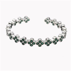 Copper Clover Bangle Pave Green Zirconia Platinum Plated, approx 8mm, 55-60mm dia [FD18160]