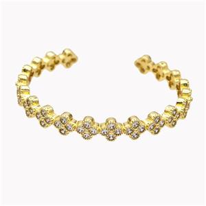 Copper Clover Bangle Pave Zirconia Gold Plated, approx 8mm, 55-60mm dia [FD18162]