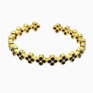 Copper Clover Bangle Pave Black Zirconia Gold Plated, approx 8mm, 55-60mm dia [FD18163]