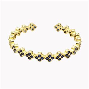 Copper Clover Bangle Pave Blue Zirconia Gold Plated, approx 8mm, 55-60mm dia [FD18164]