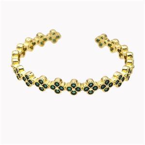 Copper Clover Bangle Pave Green Zirconia Gold Plated, approx 8mm, 55-60mm dia [FD18166]