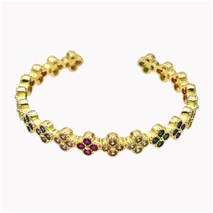 Copper Clover Bangle Pave Multicolor Zirconia Gold Plated, approx 8mm, 55-60mm dia [FD18167]