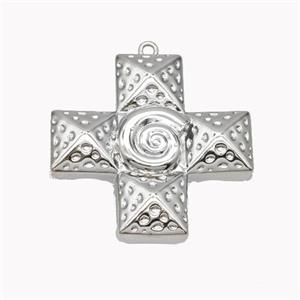 Copper Cross Pendant Hammered Spiral Shell Platinum Plated, approx 32x32mm [FD18168]