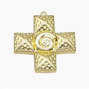 Copper Cross Pendant Hammered Spiral Shell Gold Plated, approx 32x32mm [FD18169]