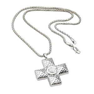 Copper Necklace With Cross Platinum Plated, approx 32mm, 2.5mm, 45cm length [FD18170]