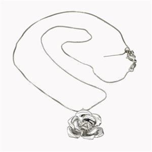 Copper Necklace With Rose Flower Platinum Plated, approx 22-25mm, 0.8mm, 43cm length [FD18174]