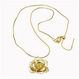 Copper Necklace With Rose Flower Gold Plated, approx 22-25mm, 0.8mm, 43cm length [FD18175]