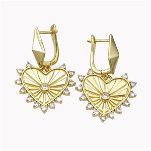 Copper Heart Latchback Earrings Pave Zirconia Gold Plated, approx 22mm, 12-16mm [FD18176]
