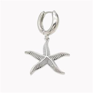 Copper Starfish Hoop Earrings Platinum Plated, approx 25mm, 15mm dia [FD18179]