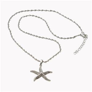 Copper Starfish Necklace Platinum Plated, approx 25mm, 2mm, 43-48cm length [FD18181]