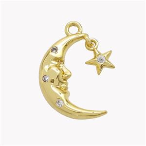 Copper Moon Pendant Pave Zirconia Star Gold Plated, approx 6mm, 12-17mm [FD18186]