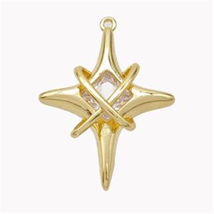 Copper Northstar Pendant Pave Zirconia Gold Plated, approx 19-24mm [FD18187]