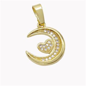 Copper Moon Pendant Micropave Zirconia Heart Gold Plated, approx 16mm [FD18192]