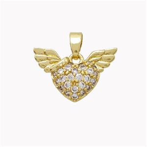 Copper Angel Wings Pendant Pave Zirconia Heart Gold Plated, approx 13-17mm [FD18193]