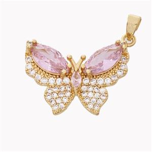 Copper Butterfly Pendant Micropave Zirconia Crystal Gold Plated, approx 15-22mm [FD18194]
