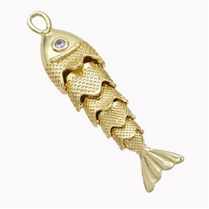 Copper Fish Pendant Pave Zirconia Gold Plated, approx 10-40mm [FD18196]