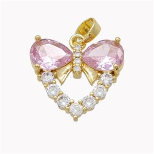 Copper Heart Pendant Pave Pink Crystal Glass Gold Plated, approx 17mm [FD18199]