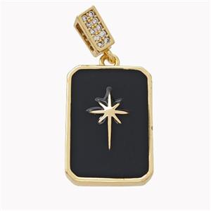 Copper Rectangle Pendant Black Enamel Star Gold Plated, approx 14-20mm, 7mm, 3-5mm hole [FD18205]