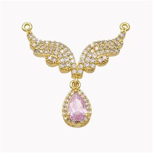 Copper Angel Wings Pendant Pave Zirconia Teardrop 2loops Gold Plated, approx 8-11mm, 16-30mm [FD18206]
