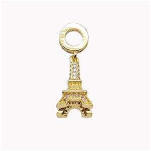 Eiffel Tower Charms Copper Pendant Pave Zirconia Gold Plated, approx 9-14mm, 8mm [FD18207]