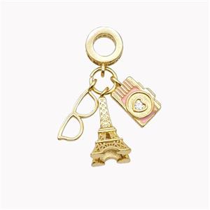 Copper Eiffel Tower Camera Eyeglass Pendant Gold Plated, approx 8-14mm, 7-10mm, 8mm [FD18208]