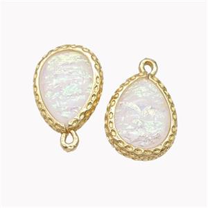 White Fire Opal Copper Pendant Teardrop Gold Plated, approx 12-16mm [FD18217]