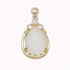 Copper Teardrop Pendant Pave White Cateye Glass Gold Plated, approx 12.5-22mm [FD18224]