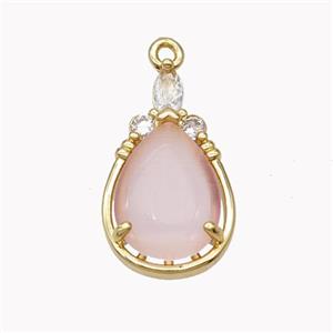 Copper Teardrop Pendant Pave Pink Cateye Glass Gold Plated, approx 12.5-22mm [FD18225]