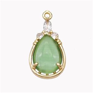Copper Teardrop Pendant Pave Green Cateye Glass Gold Plated, approx 12.5-22mm [FD18226]