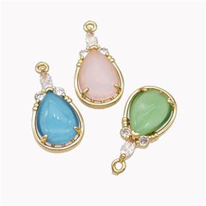Copper Teardrop Pendant Pave Cateye Glass Gold Plated Mixed, approx 12.5-22mm [FD18228]