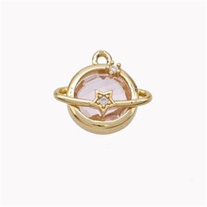 Copper Planet Pendant Pave Pink Crystal Glass Gold Plated, approx 12mm [FD18230]