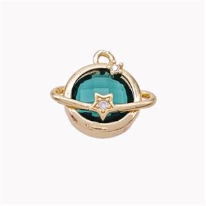 Copper Planet Pendant Pave Peacock Green Crystal Glass Gold Plated, approx 12mm [FD18231]