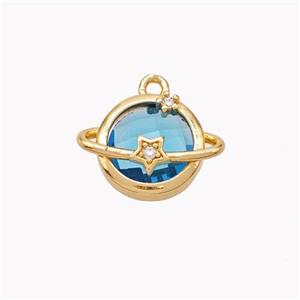 Copper Planet Pendant Pave Blue Crystal Glass Gold Plated, approx 12mm [FD18232]