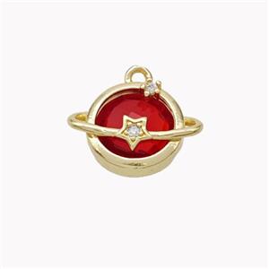 Copper Planet Pendant Pave Red Crystal Glass Gold Plated, approx 12mm [FD18233]