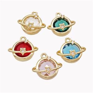 Copper Planet Pendant Pave Crystal Glass Gold Plated Mixed, approx 12mm [FD18234]
