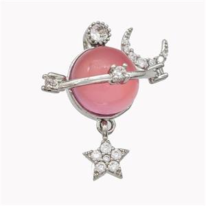 Copper Sun Pendant Pave Pink Cateye Glass Moon Star Platinum Plated, approx 7mm, 10mm [FD18235]